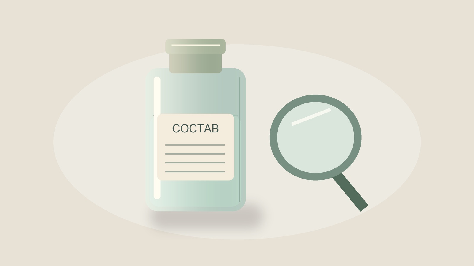 Состав на флаконе под увеличительным стеклом