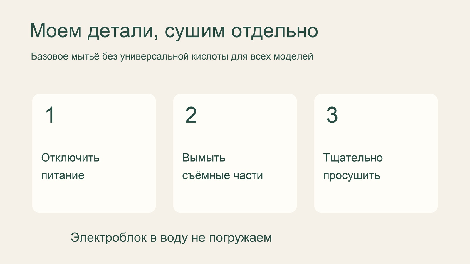 Схема ухода за ирригатором: отключить питание, вымыть съёмные части и просушить их.